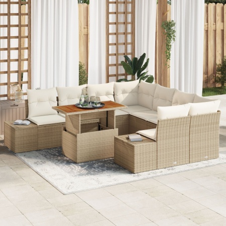 Set de Sofas de Grădină Set de 9 Bej Poliratan - Img 1