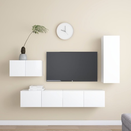 Set dulapuri TV, 4 piese, alb, lemn prelucrat