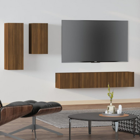 Set dulapuri TV, 4 piese, stejar maro, lemn prelucrat - Img 1