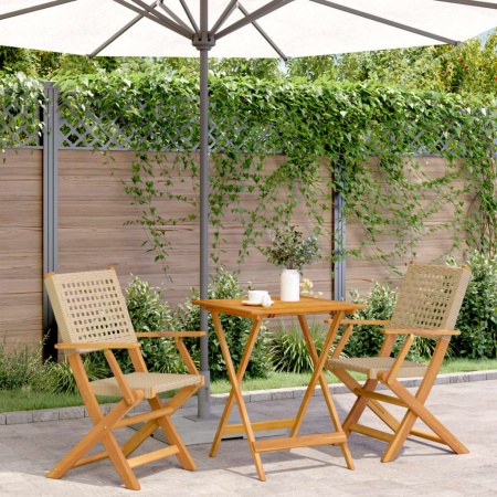 Set mobilier bistro, 3 piese, poliratan bej/lemn masiv
