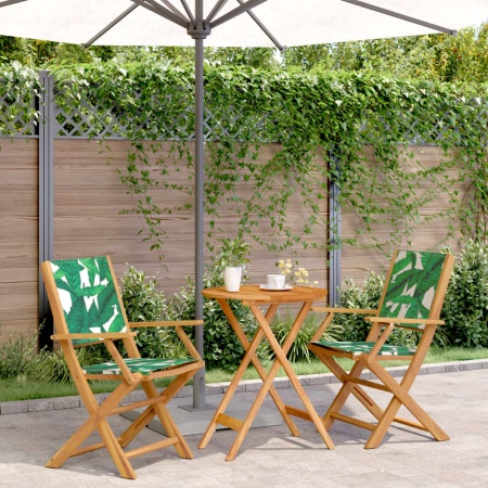 Set mobilier bistro, 3 piese, textil model frunze/lemn masiv