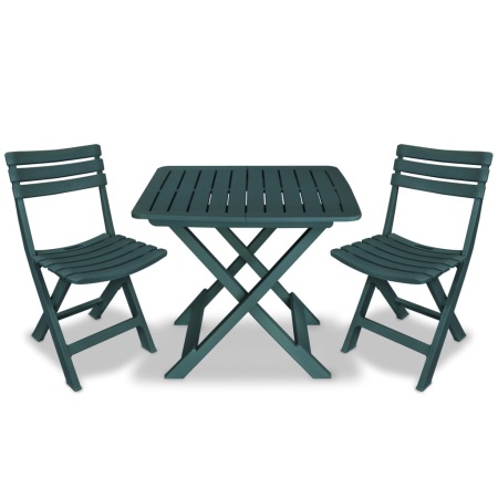 Set mobilier bistro pliabil, 3 piese, verde, plastic