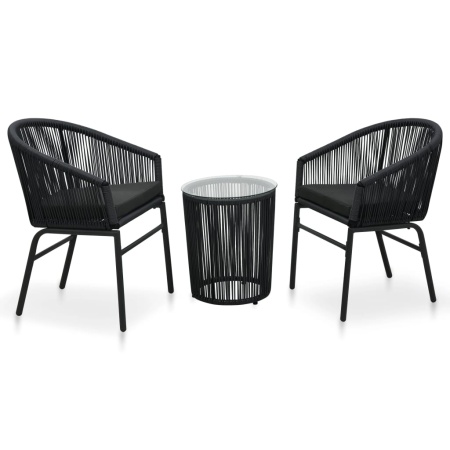 Set mobilier de bistro cu perne, 3 piese, negru, ratan PE - Img 1