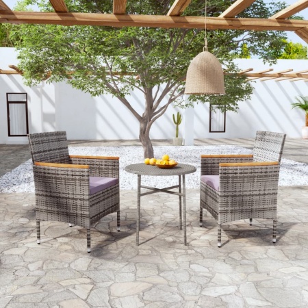 Set mobilier de grădină, 3 piese, gri, poliratan - Img 1
