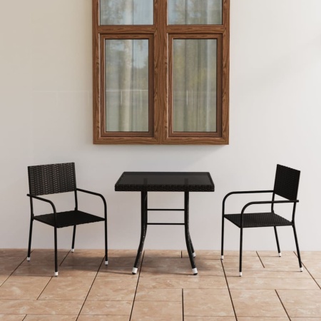 Set mobilier de grădină, 3 piese, negru, poliratan