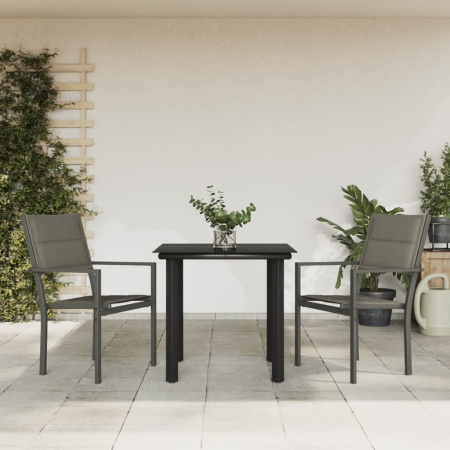 Set mobilier de grădină, 3 piese, negru, textilenă și oțel