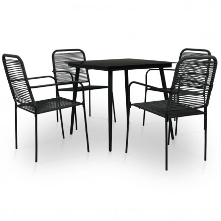 Set mobilier de grădină, 5 piese, negru, frânghie bumbac & oțel
