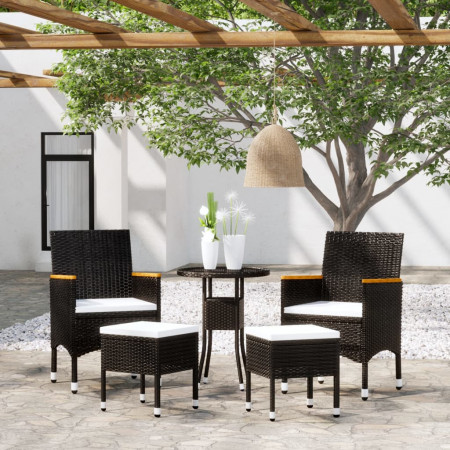 Set mobilier de grădină, 5 piese, negru, poliratan