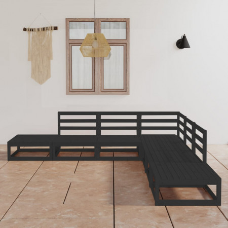 Set mobilier de grădină, 7 piese, negru, lemn masiv de pin