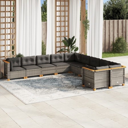 Set mobilier de grădină cu perne, 10 piese, gri, poliratan