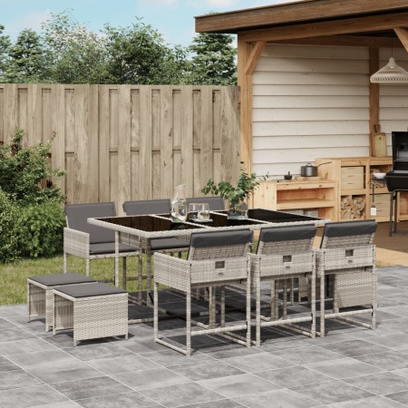 Set mobilier de grădină cu perne 11 piese gri deschis poliratan
