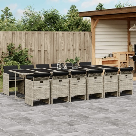 Set mobilier de grădină cu perne 13 piese gri deschis poliratan