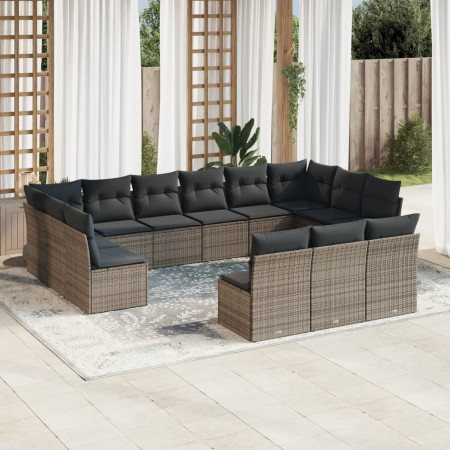 Set mobilier de grădină cu perne, 13 piese, gri, poliratan
