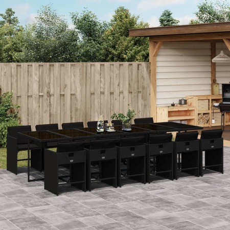 Set mobilier de grădină cu perne, 13 piese, negru, poliratan - Img 1