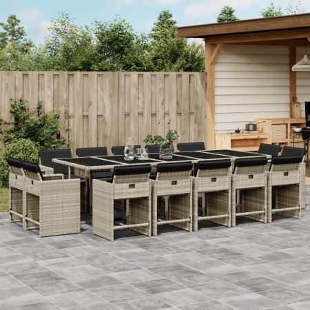 Set mobilier de grădină cu perne 15 piese gri deschis poliratan