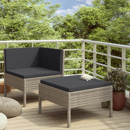 Set mobilier de grădină cu perne, 2 piese, gri, poliratan