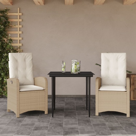 Set mobilier de grădină cu perne, 3 piese, bej, poliratan