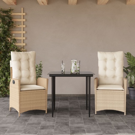 Set mobilier de grădină cu perne, 3 piese, bej, poliratan