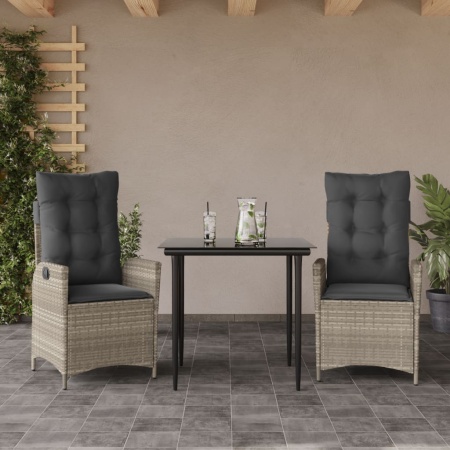 Set mobilier de grădină cu perne, 3 piese,gri deschis,poliratan - Img 1