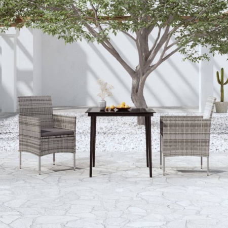 Set mobilier de grădină, cu perne, 3 piese, gri și negru - Img 1
