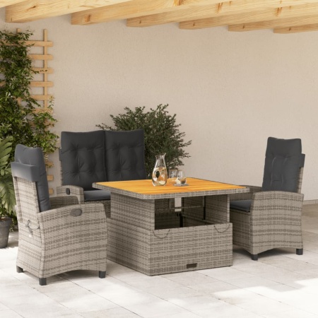 Set mobilier de grădină cu perne, 4 piese, gri, poliratan