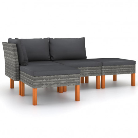 Set mobilier de grădină cu perne, 4 piese, gri, poliratan