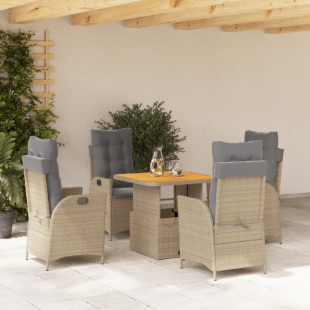 Set mobilier de grădină cu perne, 5 piese, bej, poliratan
