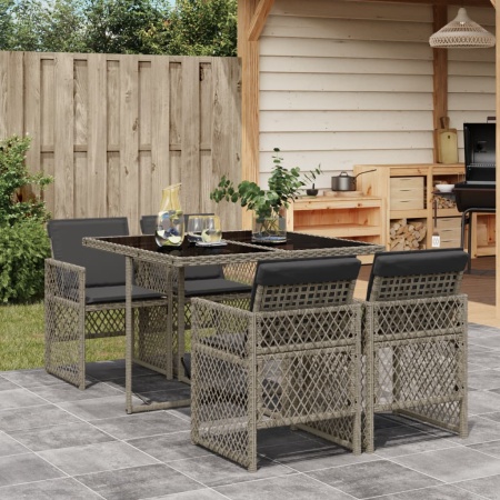 Set mobilier de grădină cu perne, 5 piese, gri, poliratan