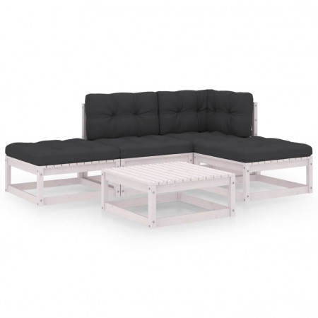 Set mobilier de grădină cu perne, 5 piese, lemn masiv de pin
