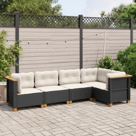 Set mobilier de grădină cu perne, 5 piese, negru, poliratan