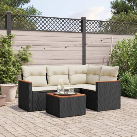 Set mobilier de grădină cu perne, 5 piese, negru, poliratan