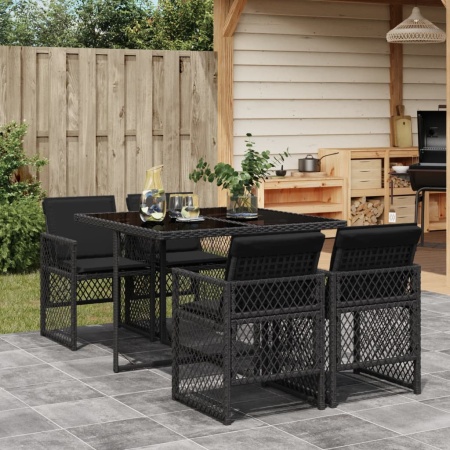 Set mobilier de grădină cu perne, 5 piese, negru, poliratan