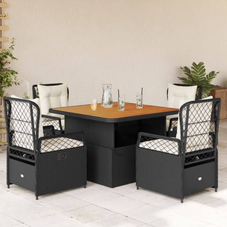 Set mobilier de grădină cu perne, 5 piese, negru, poliratan