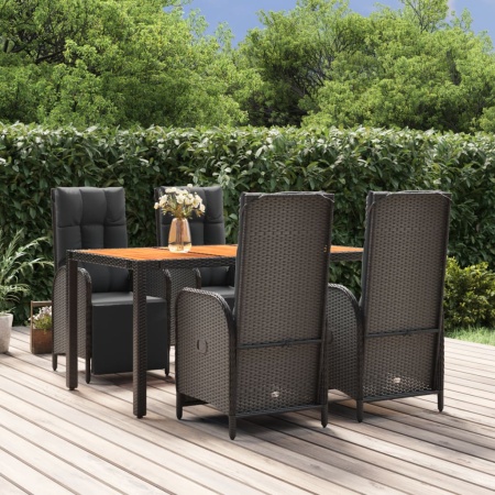 Set mobilier de grădină cu perne, 5 piese, negru, poliratan