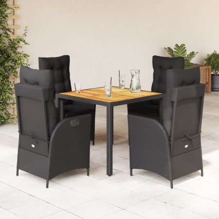 Set mobilier de grădină cu perne, 5 piese, negru, poliratan - Img 1