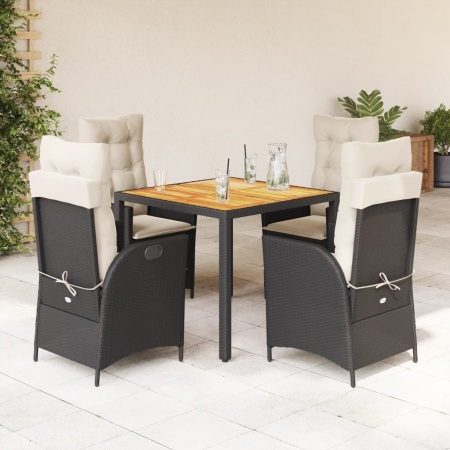 Set mobilier de grădină cu perne, 5 piese, negru, poliratan - Img 1
