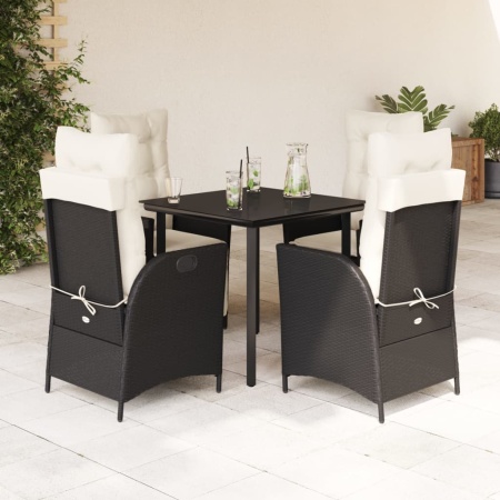 Set mobilier de grădină cu perne, 5 piese, negru, poliratan - Img 1