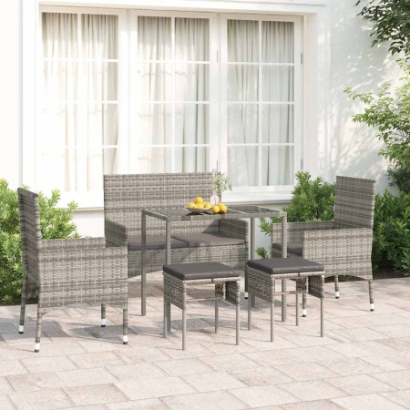 Set mobilier de grădină cu perne, 6 piese, gri, poliratan