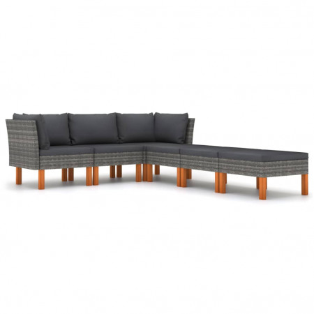 Set mobilier de grădină cu perne, 6 piese, gri, poliratan