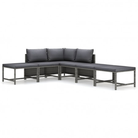 Set mobilier de grădină cu perne, 6 piese, gri, poliratan