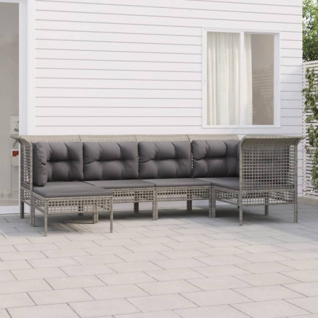 Set mobilier de grădină cu perne, 6 piese, gri, poliratan