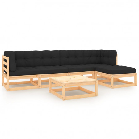Set mobilier de grădină cu perne, 6 piese, lemn masiv de pin