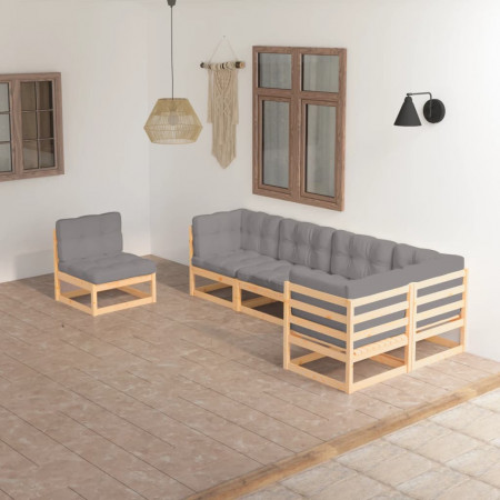 Set mobilier de grădină cu perne, 6 piese, lemn masiv de pin