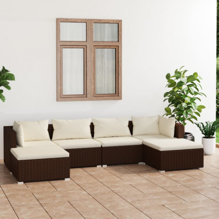 Set mobilier de grădină cu perne, 6 piese, maro, poliratan