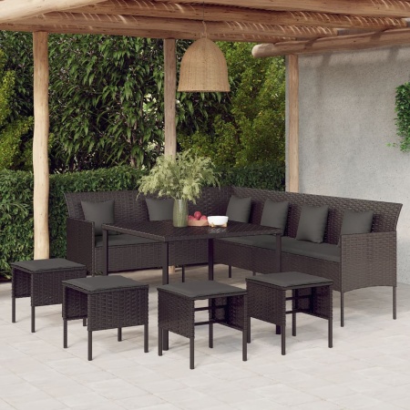 Set mobilier de grădină cu perne, 6 piese, negru, poliratan - Img 1