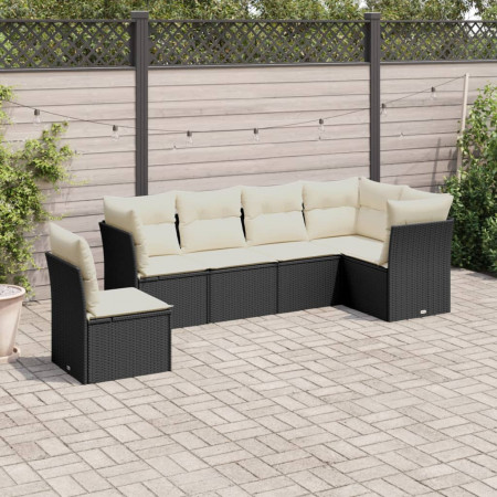 Set mobilier de grădină cu perne, 6 piese, negru, poliratan