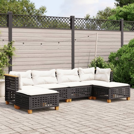 Set mobilier de grădină cu perne, 6 piese, negru, poliratan
