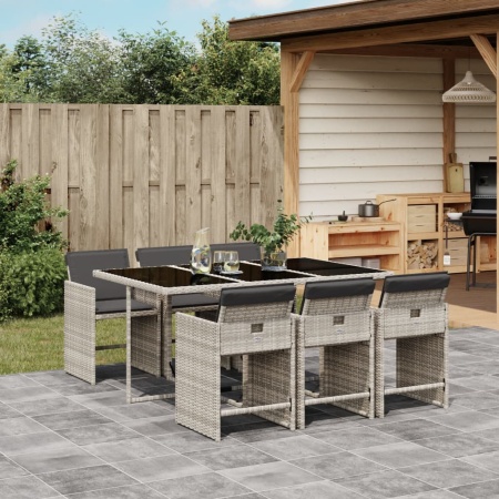 Set mobilier de grădină cu perne, 7 piese gri deschis poliratan