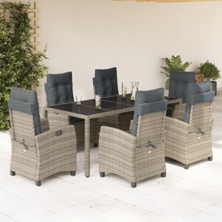 Set mobilier de grădină cu perne, 7 piese, gri, poliratan