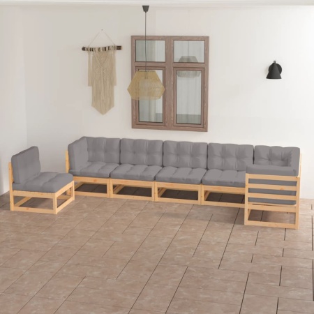 Set mobilier de grădină cu perne, 7 piese, lemn masiv de pin - Img 1